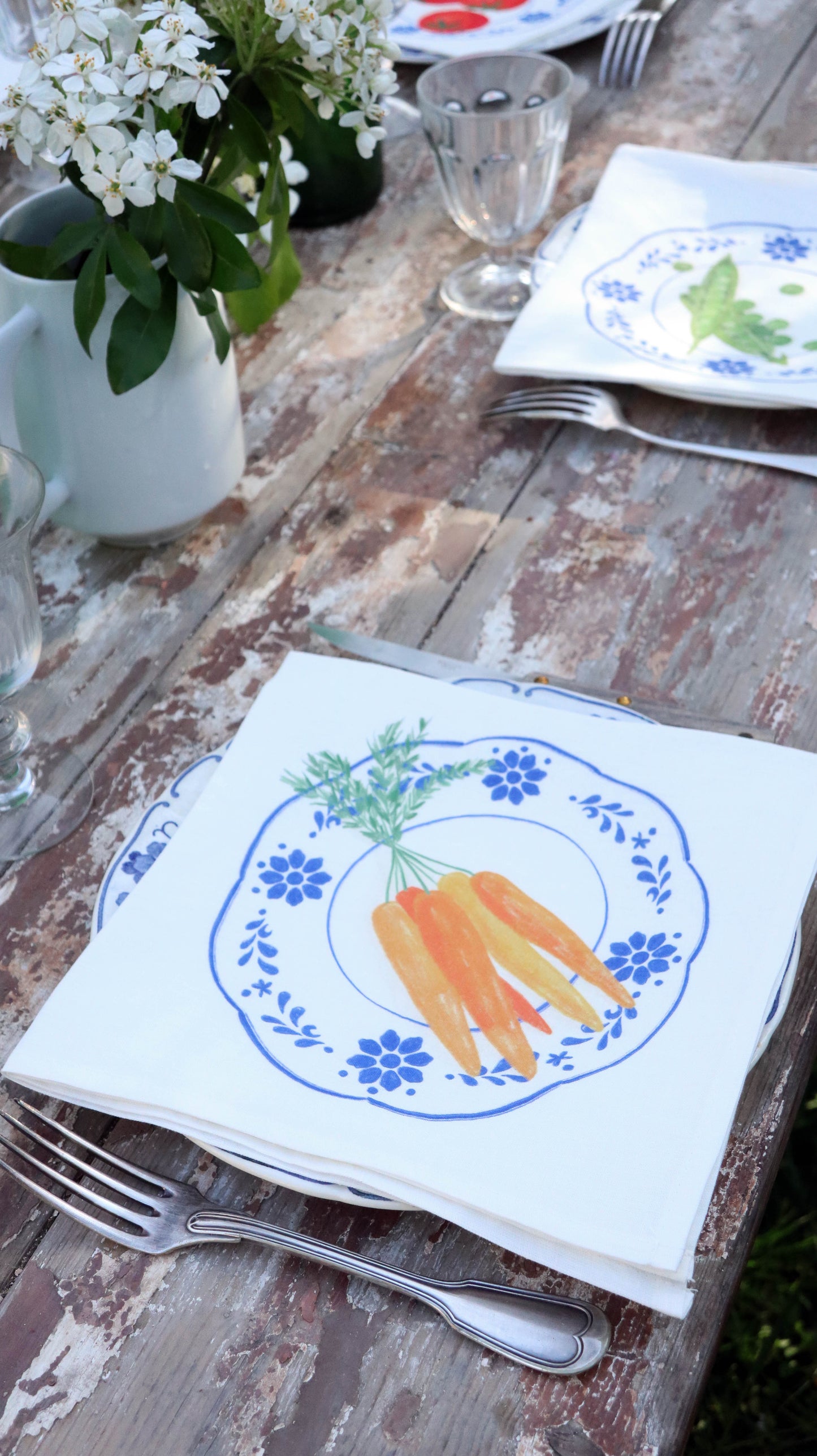 Serviettes *Légumes de printemps*. Lot de 6 pièces.