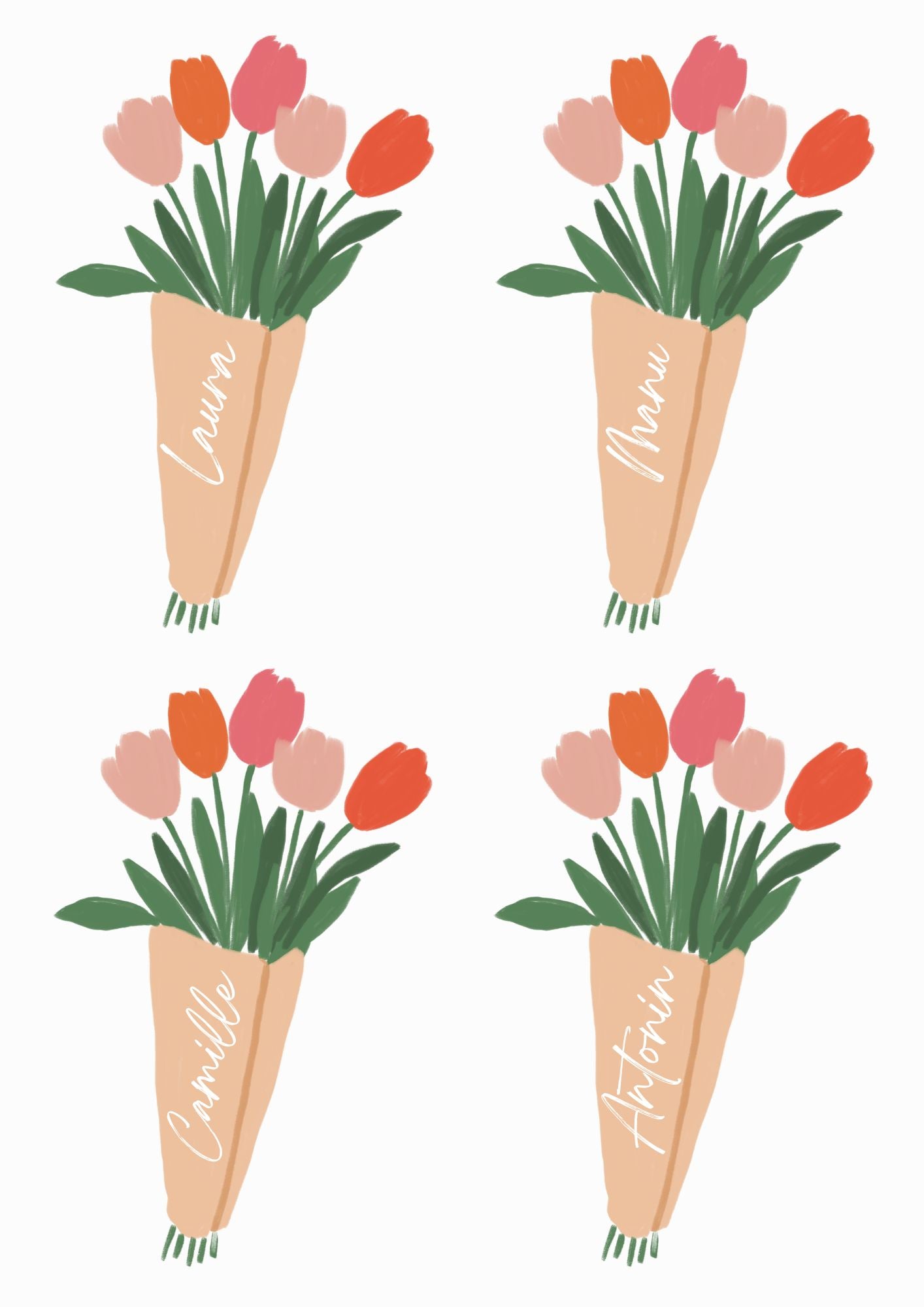 Menu et marque-places Tulipes.