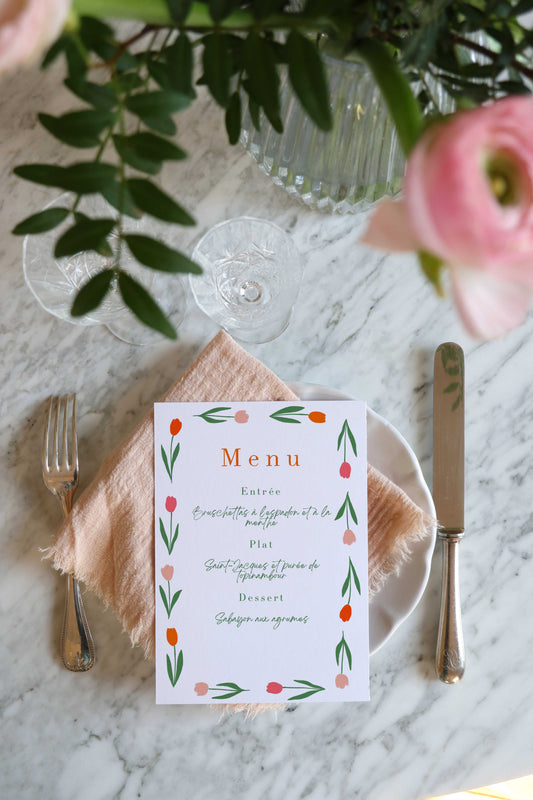 Menu et marque-places Tulipes.