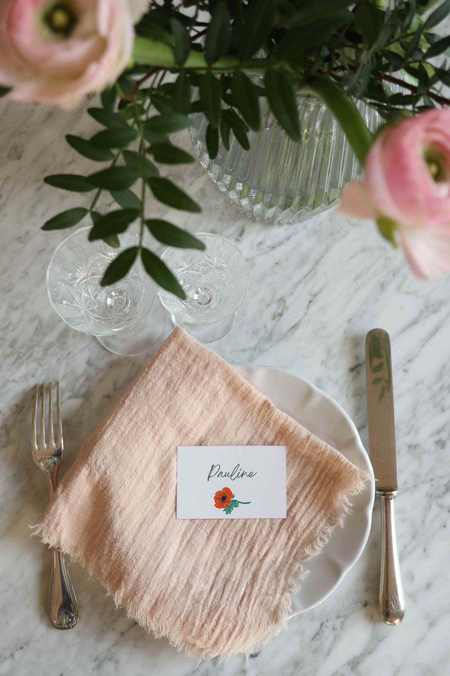 Menu et marque-places Langage des fleurs.