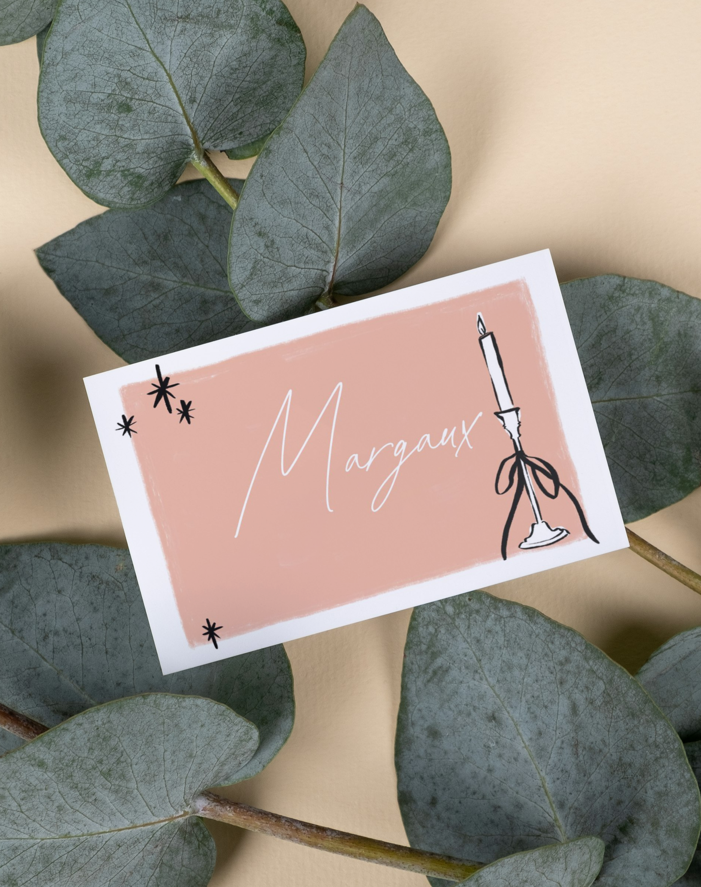 Menu et marque-places Champagne rose et noir.